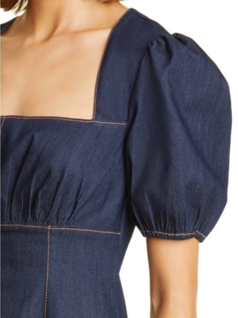 Cinq à Sept Vaughn Square Neck Puff Sleeve Mini Denim Dress Size 4 - Picture 6 of 8